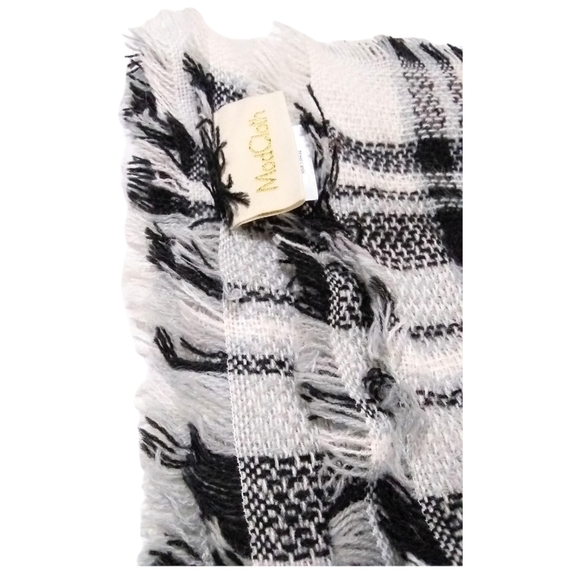 ModCloth Black White Plaid Knit Crochet Fringe Shawl Scarf Wrap Blanket Throw - Picture 4 of 10